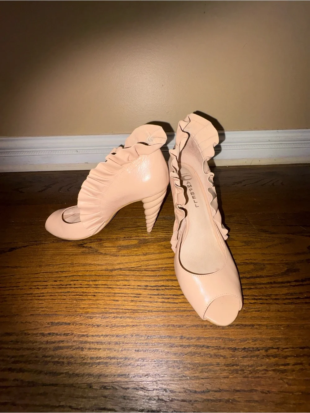 Jeffrey Campbell Peach Ruffle Peep-Toe Heels